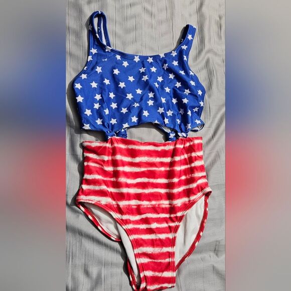 Art Class girls Blue and Red Star Striped Swimsuit L 10/12 - Picture 1 of 4